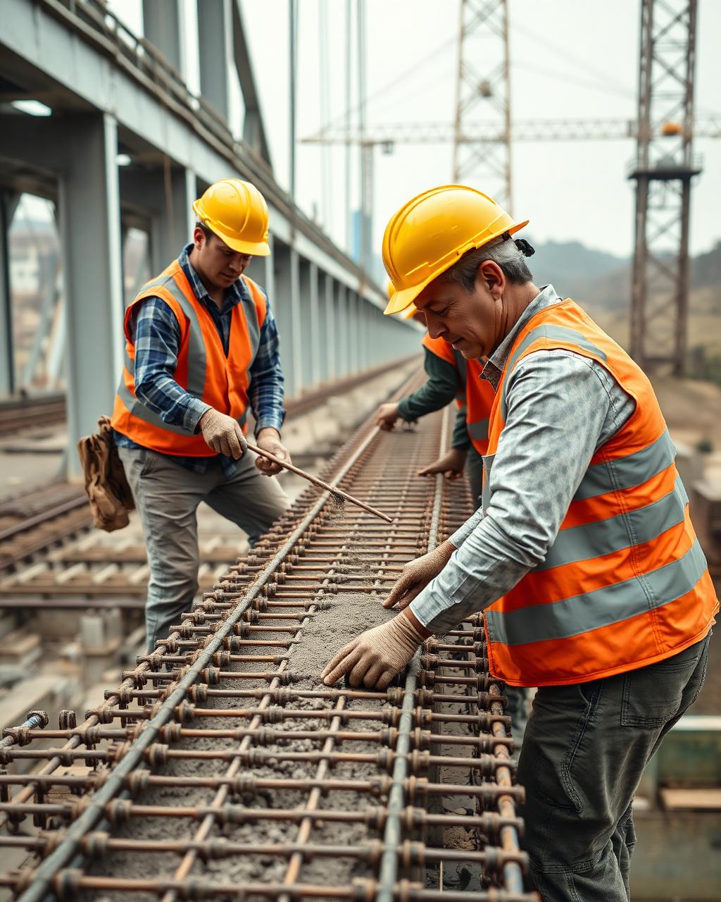 Construction workers on a bridge site