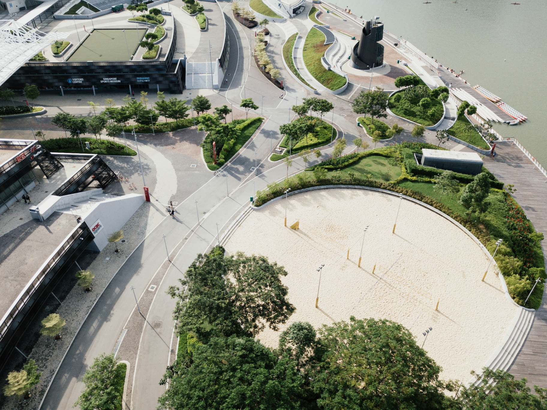 Aerial view of waterfront infrastructure
