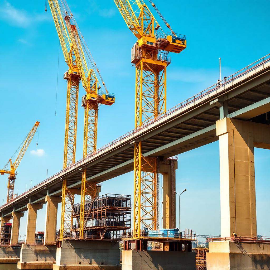 Bridge construction with tower cranes